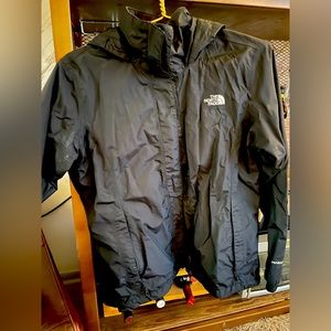 Blacker North Face rain jacket with hood.
